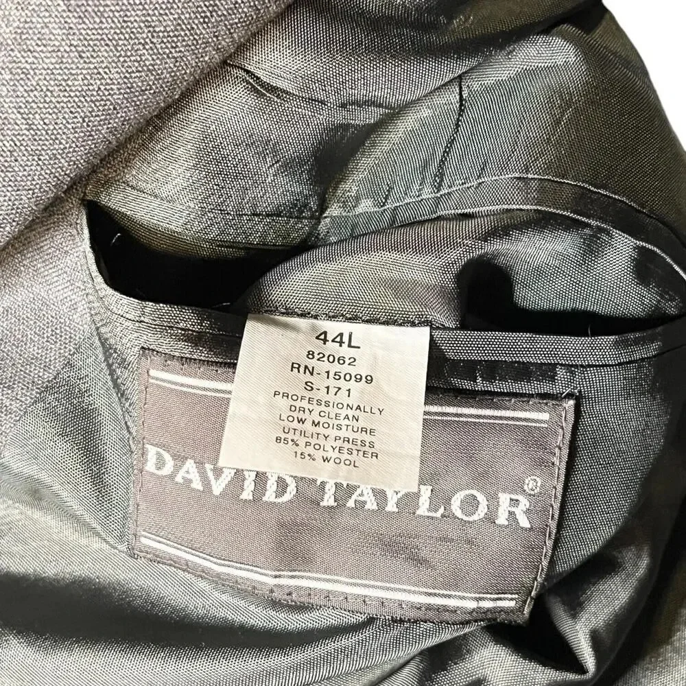 David Taylor Gold Button Hopsack Solid Gray Blazer Sport Coat Jacket‎ 44L Long